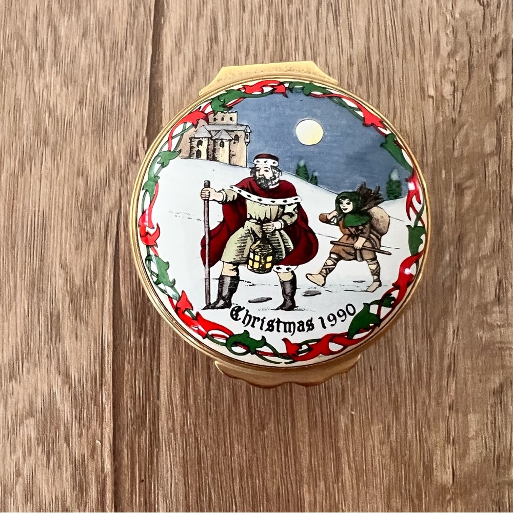 Vintage‎ Halcyon Days Enamels England “ Christmas 1990 “ Trinket Box